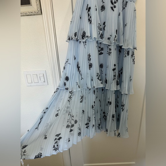 SELF- PORTRAIT BLUE FLORAL SILHOUETTE CHIFFON CROSSOVER MIDI DRESS - Picture 4 of 11